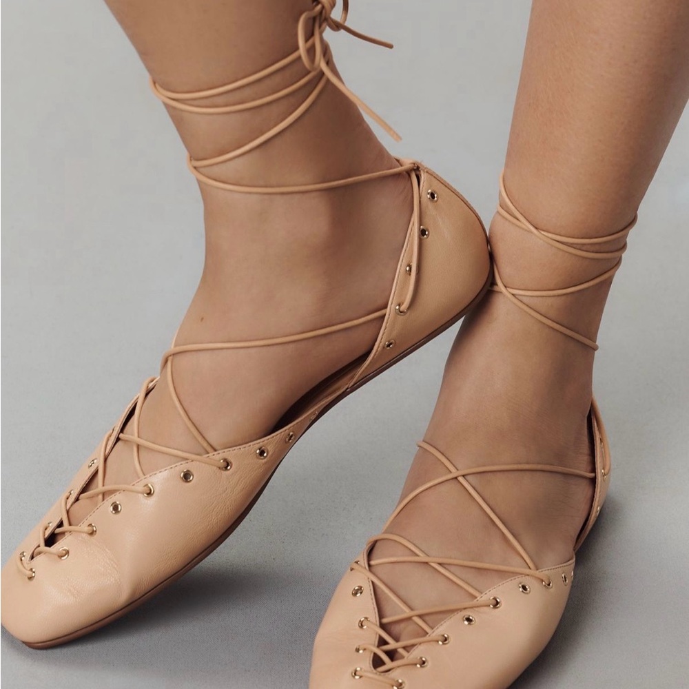Jeffrey Campbell Nude Lace-Up Flat Ballets